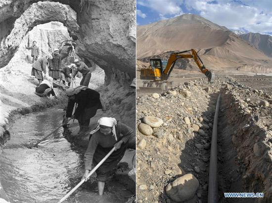 Combo photos tell China's development in past 70 years
