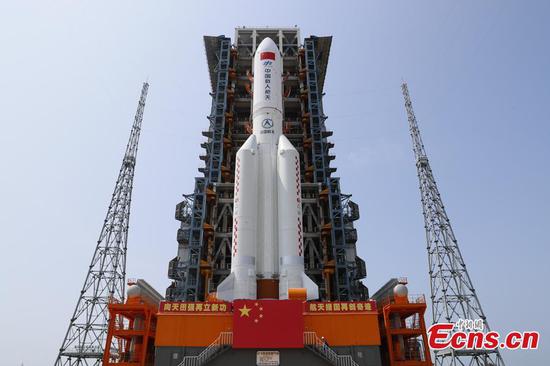 China's space station core module sits on launch pad