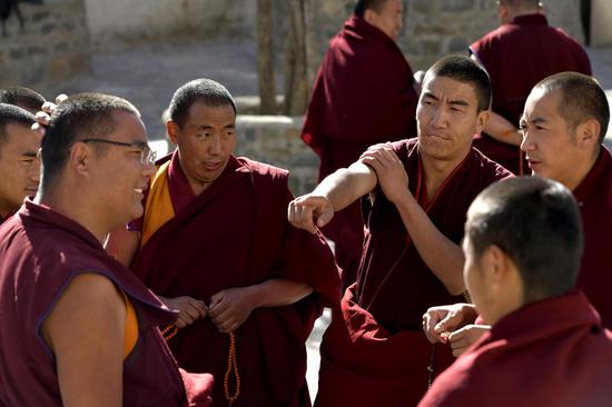 Monks debate at Tashilhunpo Monastery in Tibet