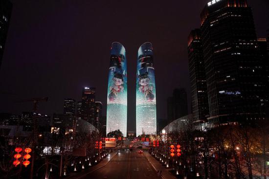 Chengdu's landmark buildings illuminated to mark record-breaking film 'Ne Zha 2'
